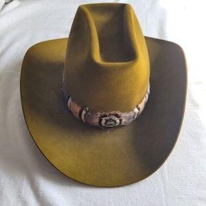 Vtg Beaver Felt XXX Cowboy Hat with Feather Band